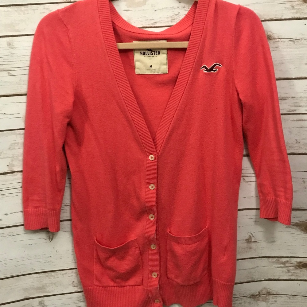 Coral Quarter Sleeve Hollister Cardigan